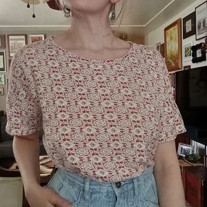 Women's Short Sleeve Printed Tee in Cream & Rust